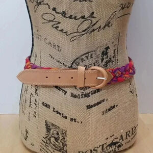 Multi-colored Braided Woven Rope and Leather Belt in Size Medium